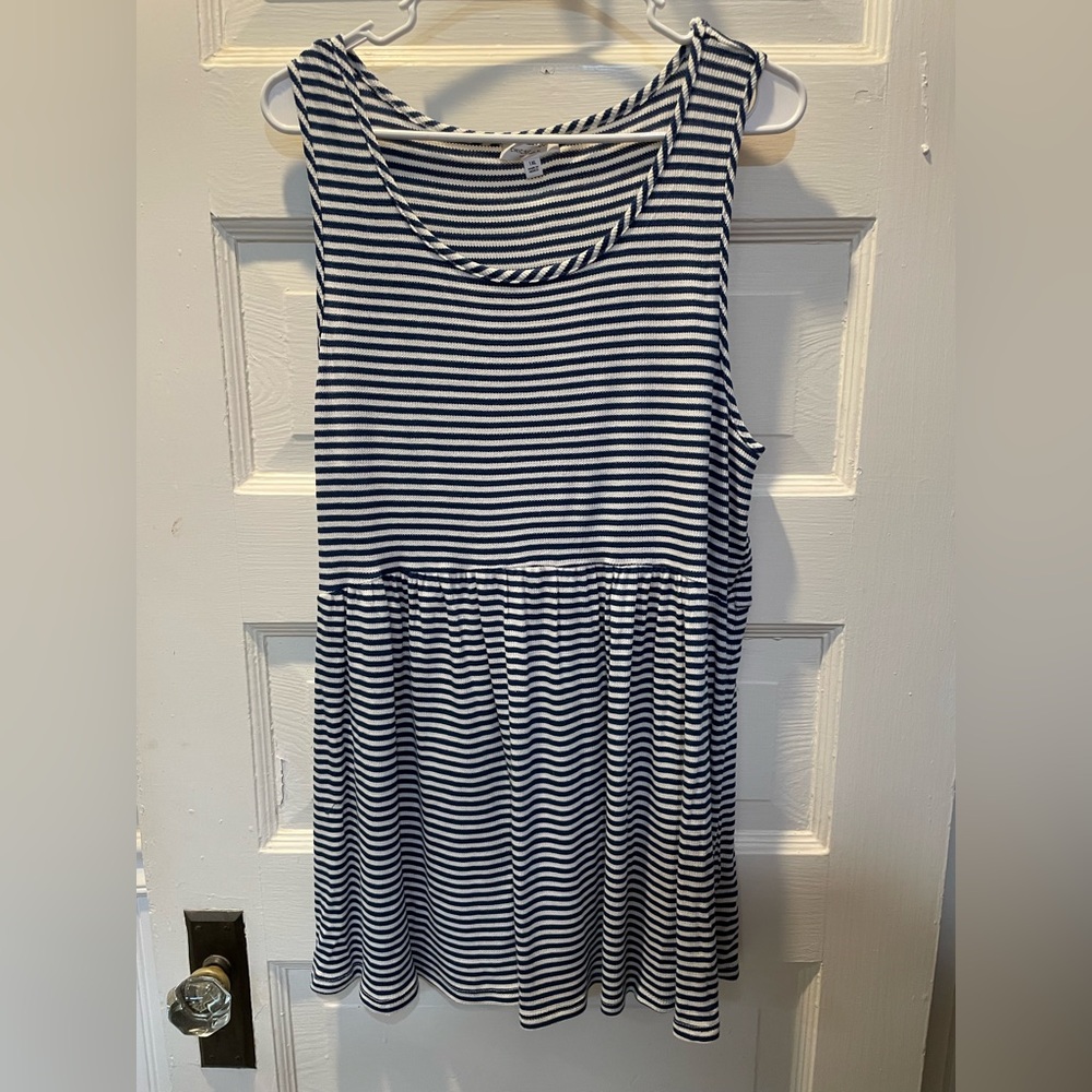 Chic Soul Plus Women’s Navy and White Striped Tank Top, 1X